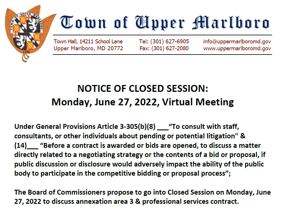 Notice of Closed Session 062722